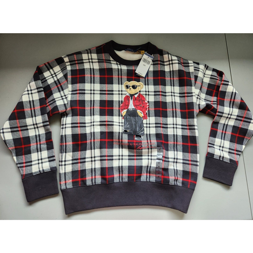 Polo by Ralph Lauren White, Black & Red Plaid Bear Sweatshirt - Picture 2 of 15
